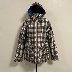 Burton Jacket Women’s Size Large Plaid Ski Snowboarding hooded Method Jacket